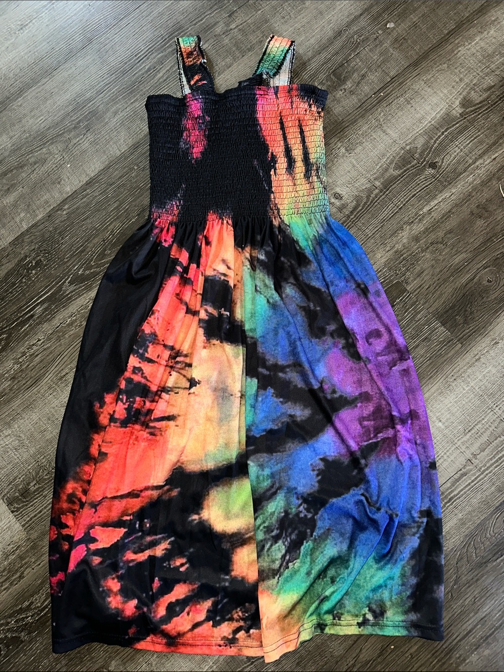 SHEIN Multicolor Tie-Dye Smocked Swim Coverup